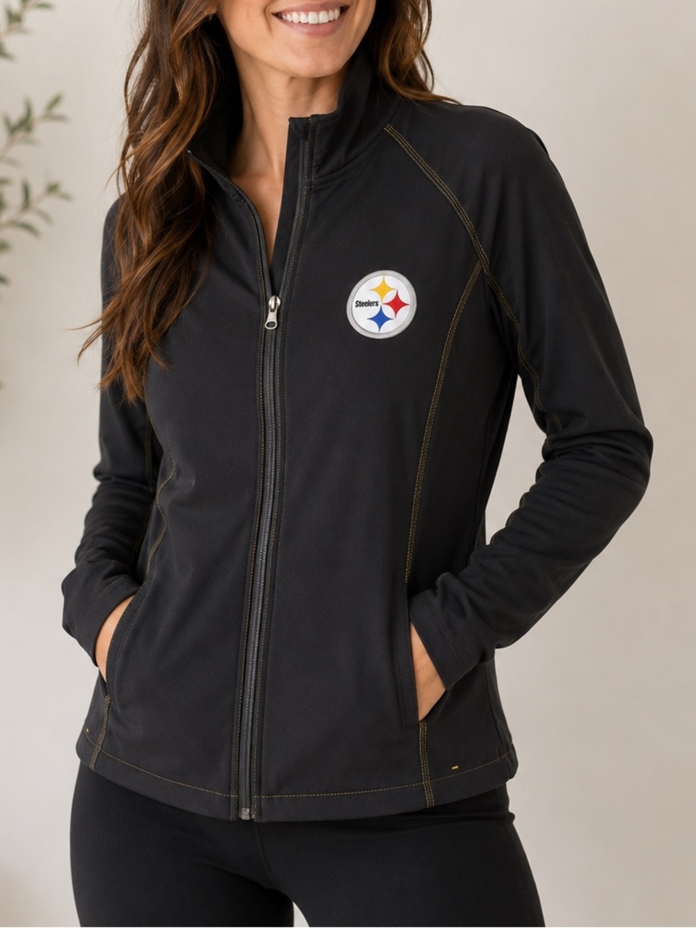 Pittsburgh Steelers Women’s Full Zip Jacket Black Athletic NFL Large